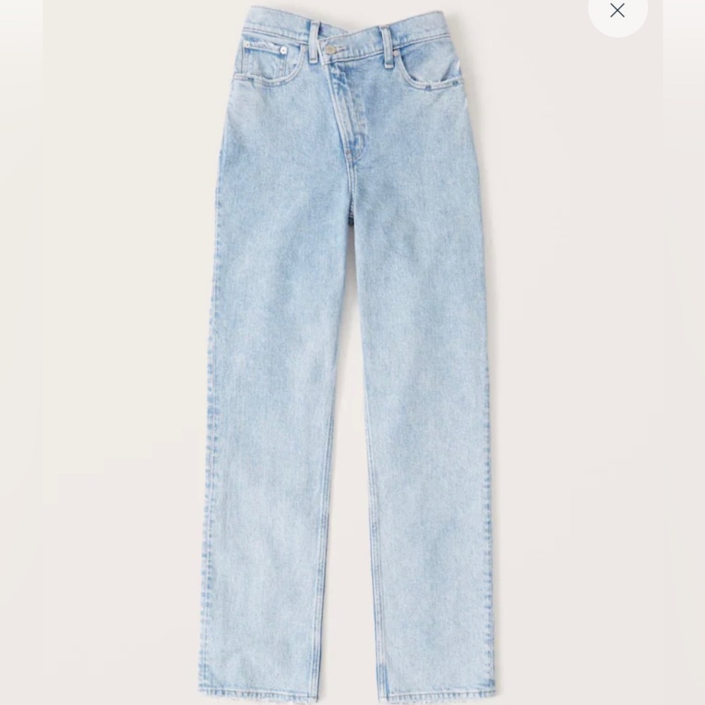 Abercrombie 90s straight ultra high rise criss cross Jean in light wash